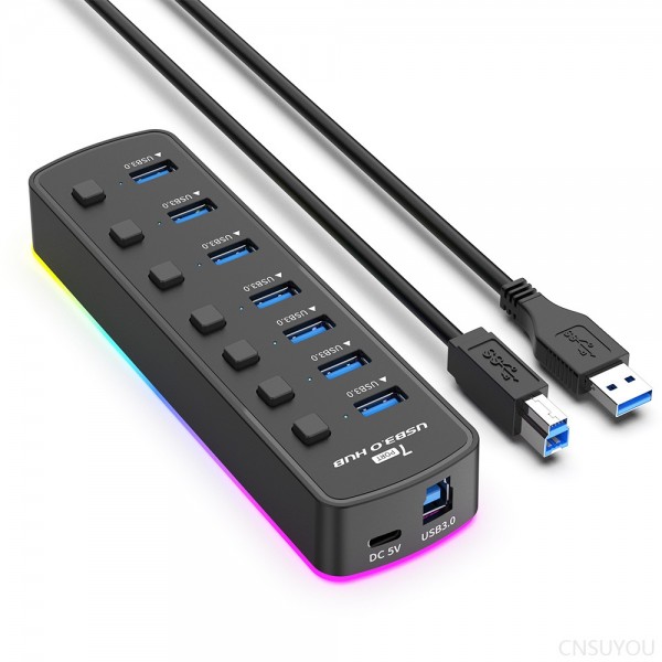 usb3.0集线器7口HUB分线器带供电口