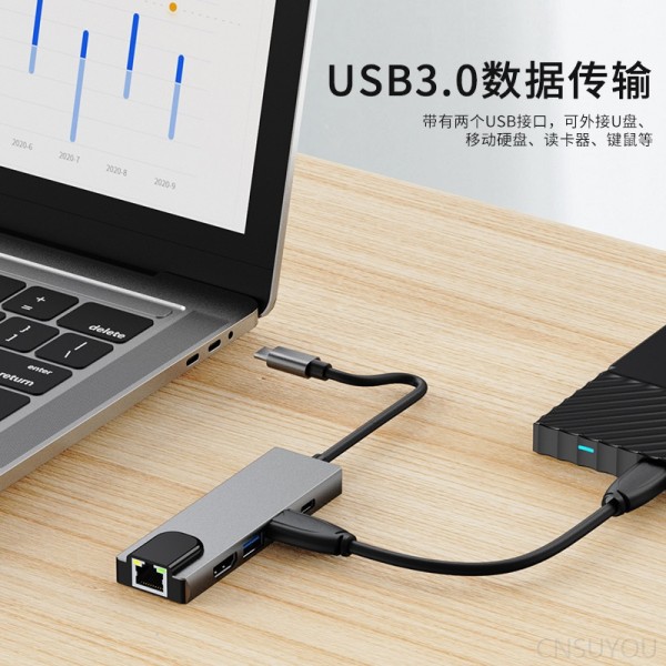 type-c扩展坞带网卡usb-c hub3.05合1拓展坞